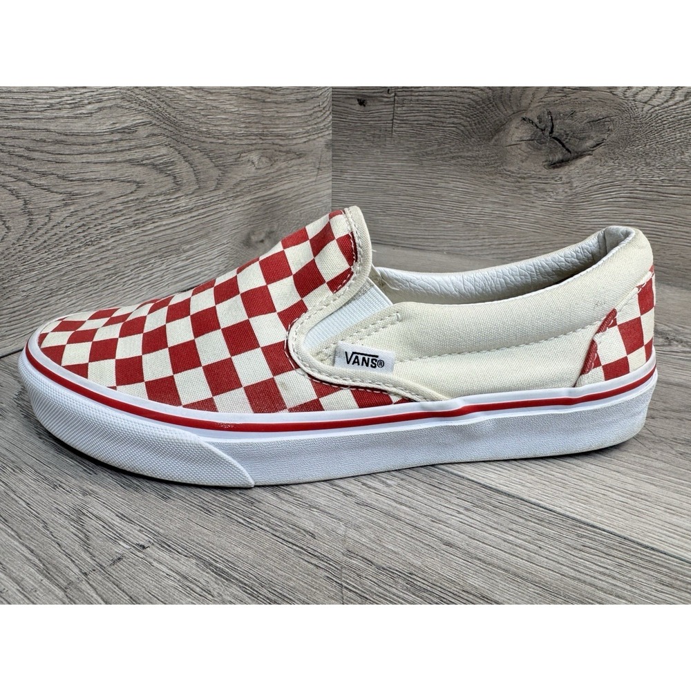 VANS Classic Slip-On Checkerboard Red & White Skate Shoes Mens 7.5 Womens 9 - Picture 9 of 10